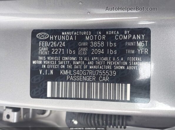 KMHLS4DG7RU755539 2024 HYUNDAI ELANTRA Gray Widok komory silnika