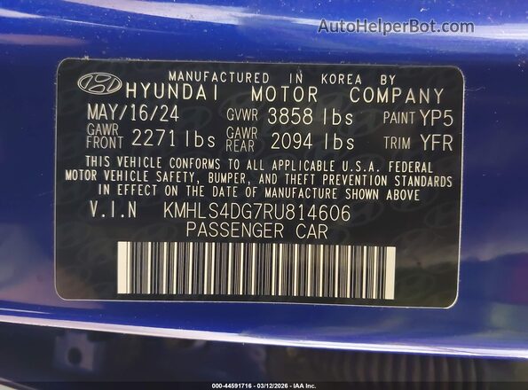 KMHLS4DG7RU814606 2024 HYUNDAI ELANTRA Blue Engine compartment view