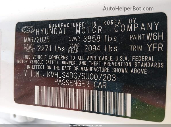 KMHLS4DG7SU007203 2025 HYUNDAI ELANTRA Белый Вид подкапотного пространства