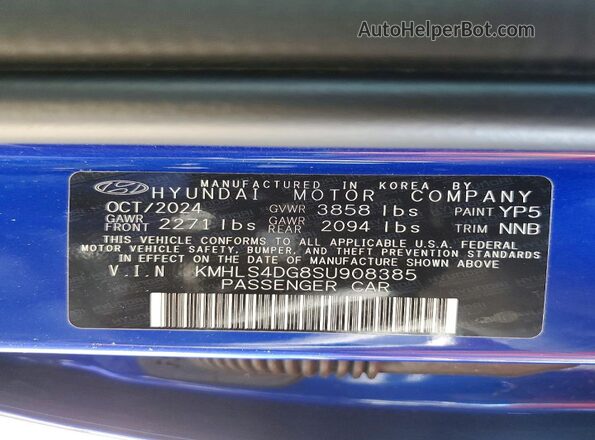 KMHLS4DG8SU908385 2025 HYUNDAI ELANTRA Синий Вид наклейки с VIN-кодом