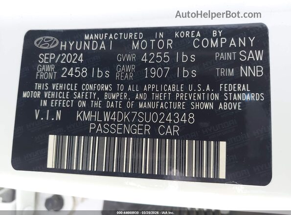KMHLW4DK7SU024348 2025 HYUNDAI ELANTRA N White 