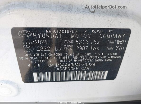 KMHM34AA3RA073924 2024 HYUNDAI IONIQ 6 White Widok komory silnika