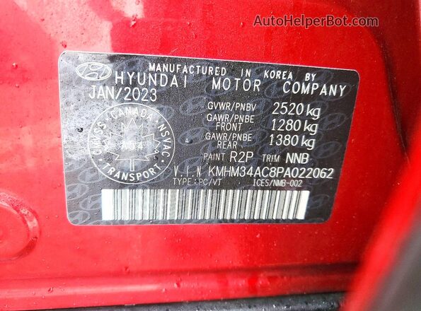 KMHM34AC8PA022062 2023 HYUNDAI IONIQ Red Շարժիչի բաժամունքի տեսք