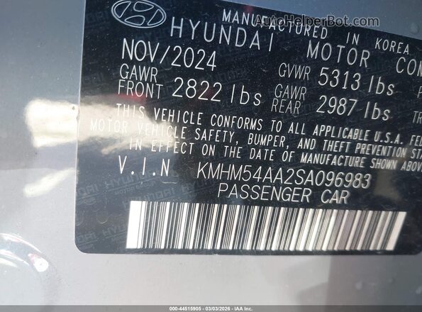 KMHM54AA2SA096983 2025 HYUNDAI IONIQ 6 Gray Вид підкапотного простору