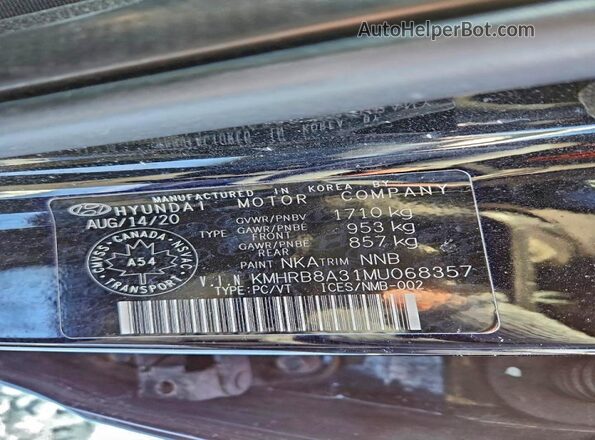 KMHRB8A31MU068357 2021 HYUNDAI VENUE Black Вид наклейки з VIN-кодом