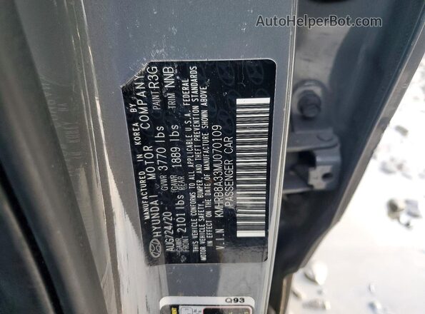 KMHRB8A33MU070109 2021 HYUNDAI VENUE Gray ძრავის განყოფილების ხედი
