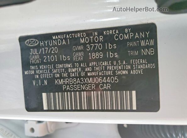 KMHRB8A3XMU064405 2021 HYUNDAI VENUE White VIN կոդի պիտակի տեսք