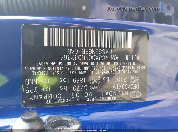 KMHRC8A30LU032364 2020 HYUNDAI VENUE Blue Вид підкапотного простору