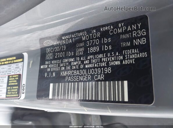 KMHRC8A30LU039198 2020 HYUNDAI VENUE Gray 