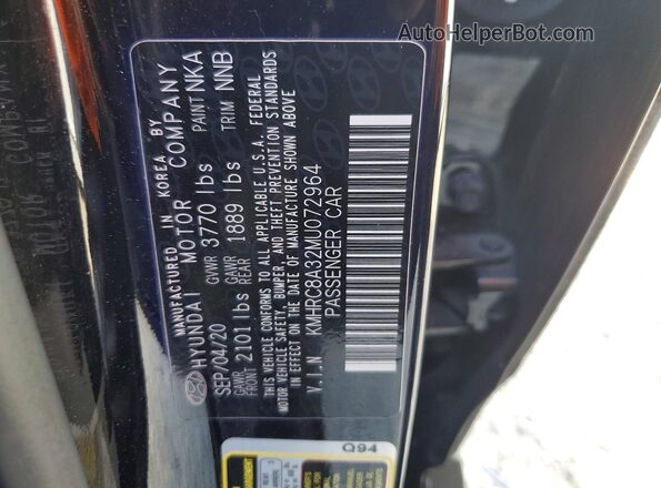 KMHRC8A32MU072964 2021 HYUNDAI VENUE Black Вид наклейки з VIN-кодом
