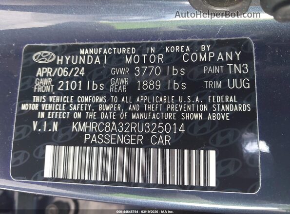 KMHRC8A32RU325014 2024 HYUNDAI VENUE Blue Vista del compartimento del motor