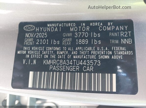 KMHRC8A34TU443573 2026 HYUNDAI VENUE Silver 