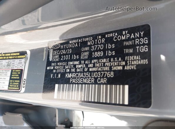 KMHRC8A35LU037768 2020 HYUNDAI VENUE Gray Vista del compartimento del motor