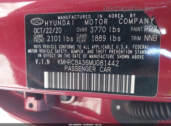 KMHRC8A36MU081442 2021 HYUNDAI VENUE Maroon Widok komory silnika