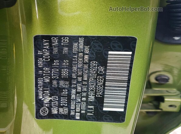 KMHRC8A37PU249299 2023 HYUNDAI VENUE Green Вид наклейки з VIN-кодом