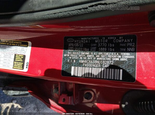KMHRC8A38NU182872 2022 HYUNDAI VENUE Red Vista del compartimento del motor