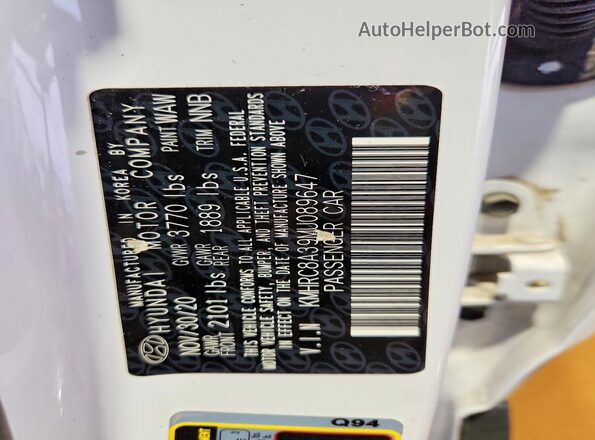KMHRC8A39MU089647 2021 HYUNDAI VENUE White Widok wnętrza 360 stopni