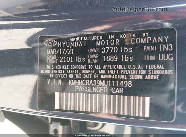 KMHRC8A39MU111498 2021 HYUNDAI VENUE Dark Blue Вид підкапотного простору