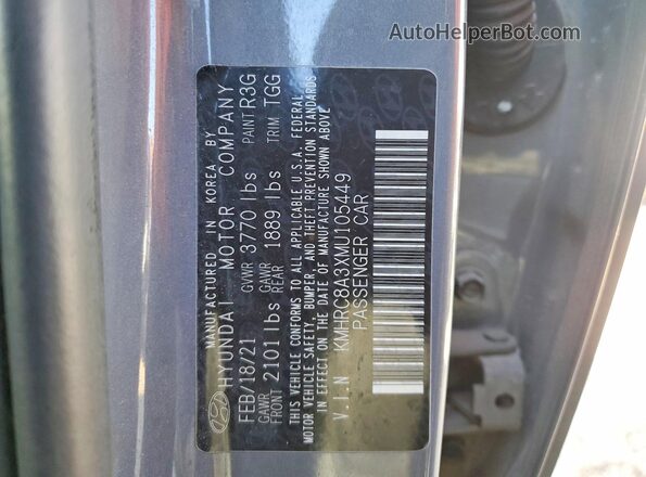 KMHRC8A3XMU105449 2021 HYUNDAI VENUE Gray Widok komory silnika