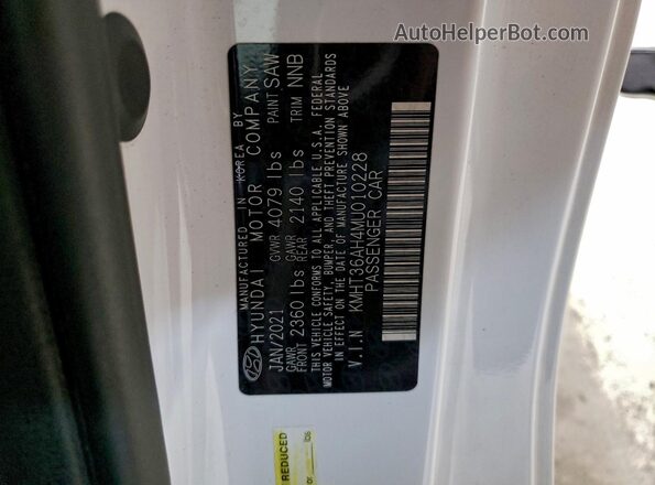 KMHT36AH4MU010228 2021 HYUNDAI VELOSTER White VIN კოდის სტიკერის ხედი