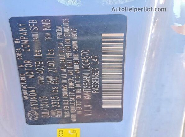 KMHT36AH9LU004570 2020 HYUNDAI VELOSTER Blue Շարժիչի բաժամունքի տեսք