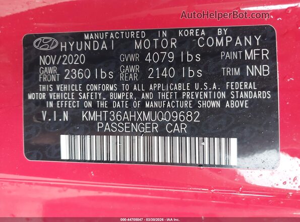 KMHT36AHXMU009682 2021 HYUNDAI VELOSTER N Красный Вид подкапотного пространства