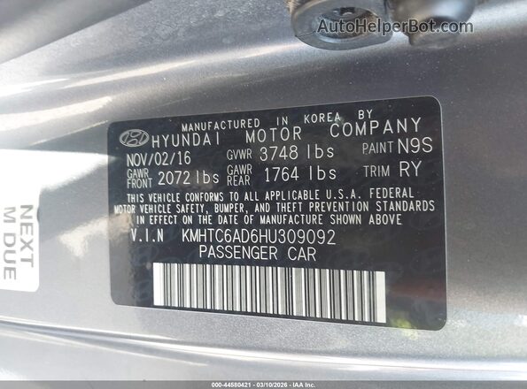 KMHTC6AD6HU309092 2017 HYUNDAI VELOSTER Gray Engine compartment view