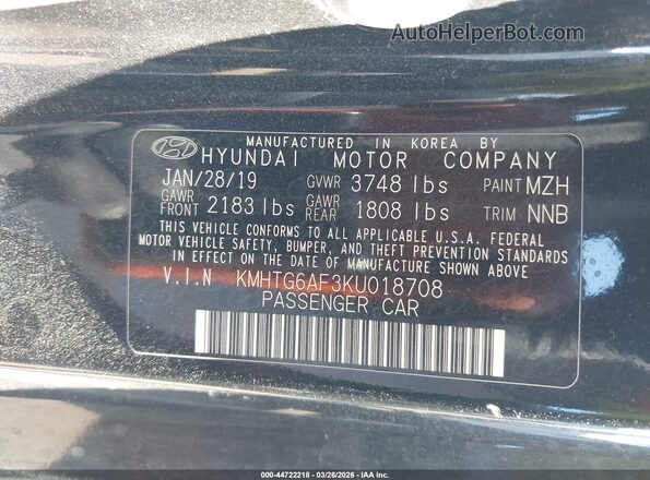 KMHTG6AF3KU018708 2019 HYUNDAI VELOSTER Black Engine compartment view
