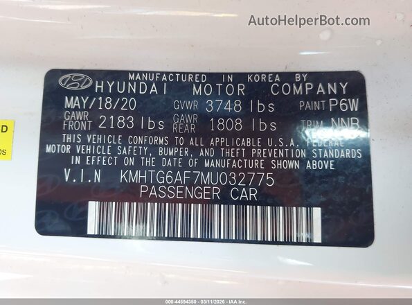 KMHTG6AF7MU032775 2021 HYUNDAI VELOSTER White 
