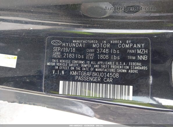 KMHTG6AF8KU014508 2019 HYUNDAI VELOSTER Черный 