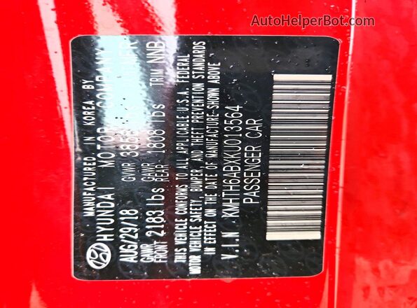 KMHTH6ABXKU013564 2019 HYUNDAI VELOSTER Red 