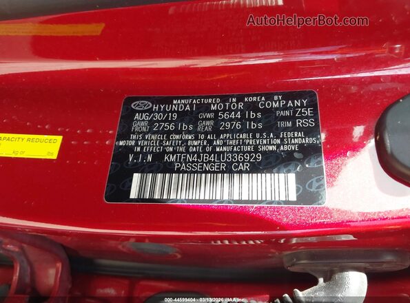KMTFN4JB4LU336929 2020 GENESIS G80 Красный Вид подкапотного пространства