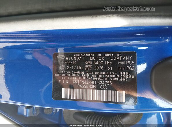 KMTFN4JB9LU334755 2020 GENESIS G80 Blue Vista del compartimento del motor