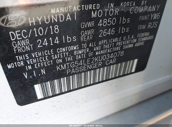 KMTG54LE2KU034078 2019 GENESIS G70 White Շարժիչի բաժամունքի տեսք
