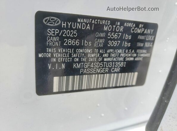 KMTGF4SD5TU313581 2026 GENESIS G80 White VIN կոդի պիտակի տեսք