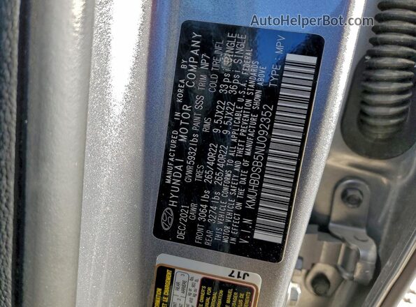 KMUHBDSB5NU092352 2022 GENESIS GV80 Silver 360 interior view
