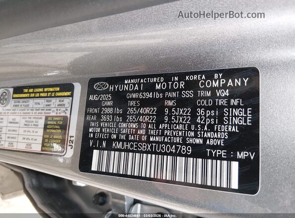 KMUHCESBXTU304789 2026 GENESIS GV80 Gray Vista del compartimento del motor