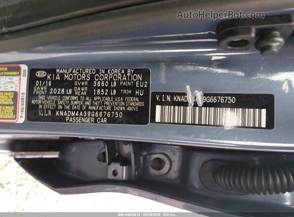 KNADM4A39G6676750 2016 KIA RIO Blue Вид підкапотного простору