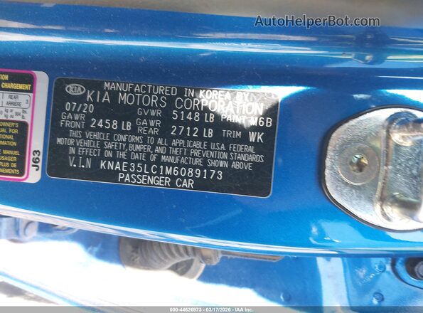 KNAE35LC1M6089173 2021 KIA STINGER Blue Widok komory silnika
