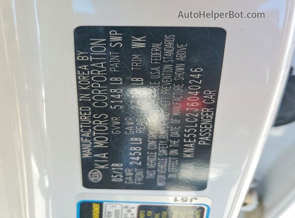 KNAE55LC2J6040246 2018 KIA STINGER White 