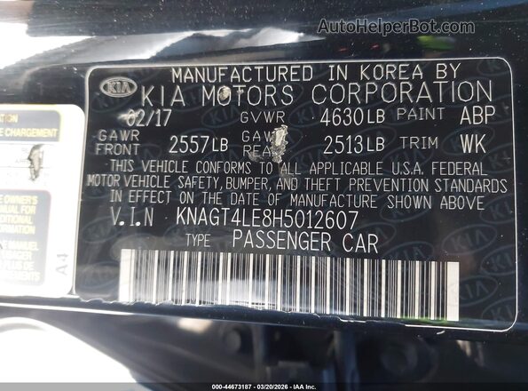 KNAGT4LE8H5012607 2017 KIA OPTIMA HYBRID Black Вид підкапотного простору