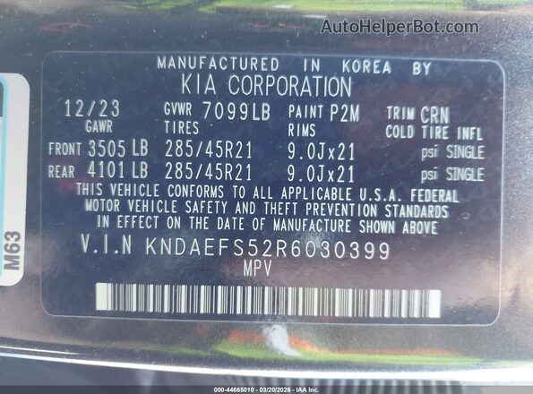 KNDAEFS52R6030399 2024 KIA EV9 Black Vista del compartimento del motor