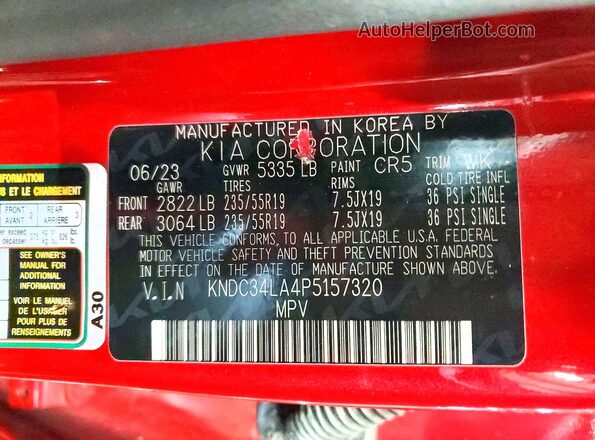 KNDC34LA4P5157320 2023 KIA EV6 Red Widok komory silnika