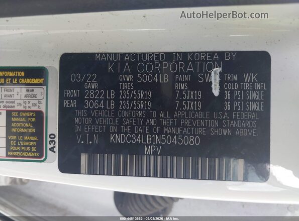 KNDC34LB1N5045080 2022 KIA EV6 White Vista del compartimento del motor