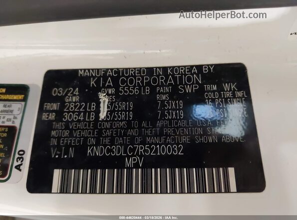 KNDC3DLC7R5210032 2024 KIA EV6 White Շարժիչի բաժամունքի տեսք