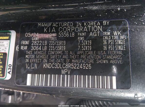KNDC3DLC8R5224926 2024 KIA EV6 Gray Շարժիչի բաժամունքի տեսք