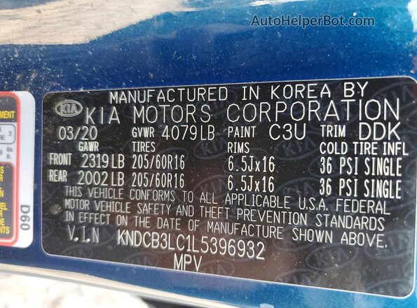 KNDCB3LC1L5396932 2020 KIA NIRO Blue Vista del compartimento del motor