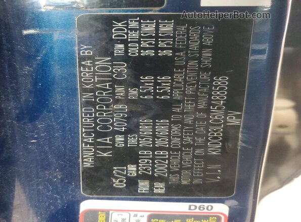 KNDCB3LC6M5488586 2021 KIA NIRO Синий 