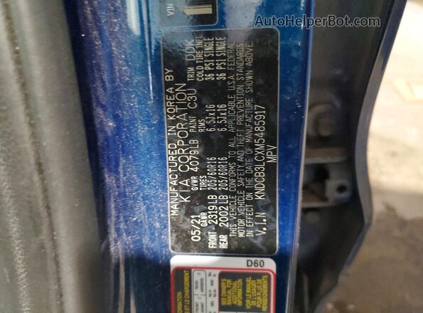 KNDCB3LCXM5485917 2021 KIA NIRO Blue Вид наклейки з VIN-кодом