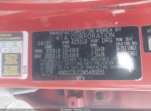 KNDCC3LC2M5483351 2021 KIA NIRO Red 